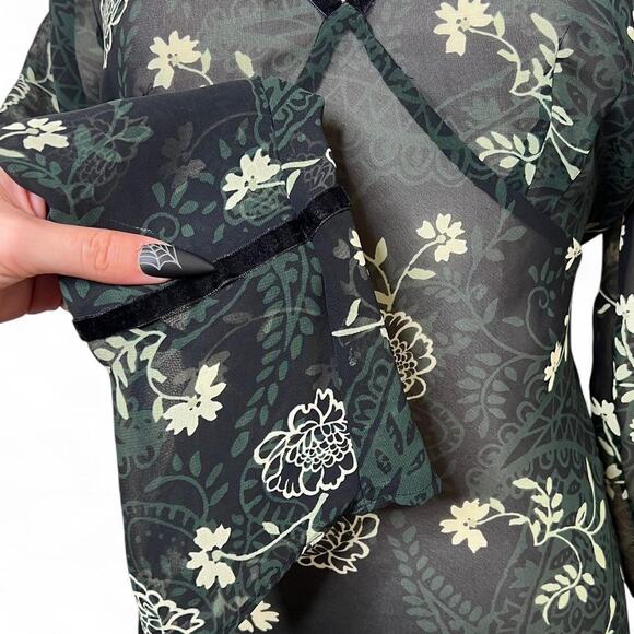 Y2k sheer green floral print mini dress - Picture 4 of 8